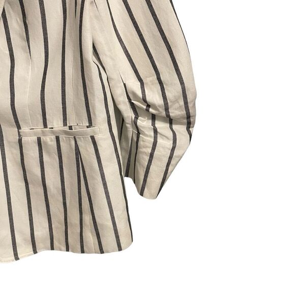 Tyler Boe Ruched Sleeve Linen Cotton Blend Single Button Blazer Navy White Sz 4 - Picture 5 of 7